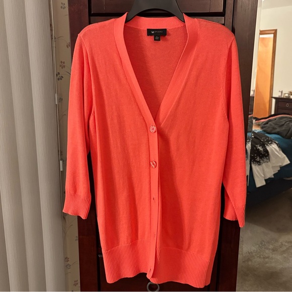 AB Studio Bright Coral Cardigan Sweater - Picture 1 of 3